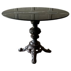 Antique French Bistro Table Base with Green Glass Marble Top
