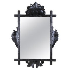 Miroir rustique Black Forest avec feuilles et glands, sculpté à la main - AT vers 1890