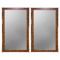 Paire de miroirs modernistes vintage en chrome et cadres en Grain assortis