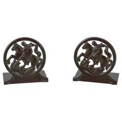 Just Andersen, Denmark.  Pair of Art Deco bookends. Saint George and the Dragon