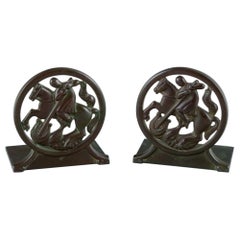 Just Andersen, Denmark. Pair of Art Deco bookends in "disko" metal.