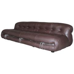 Vintage Dark Brown Leather "Soriana" Sofa by Afra & Tobia Scarpa for Cassina 