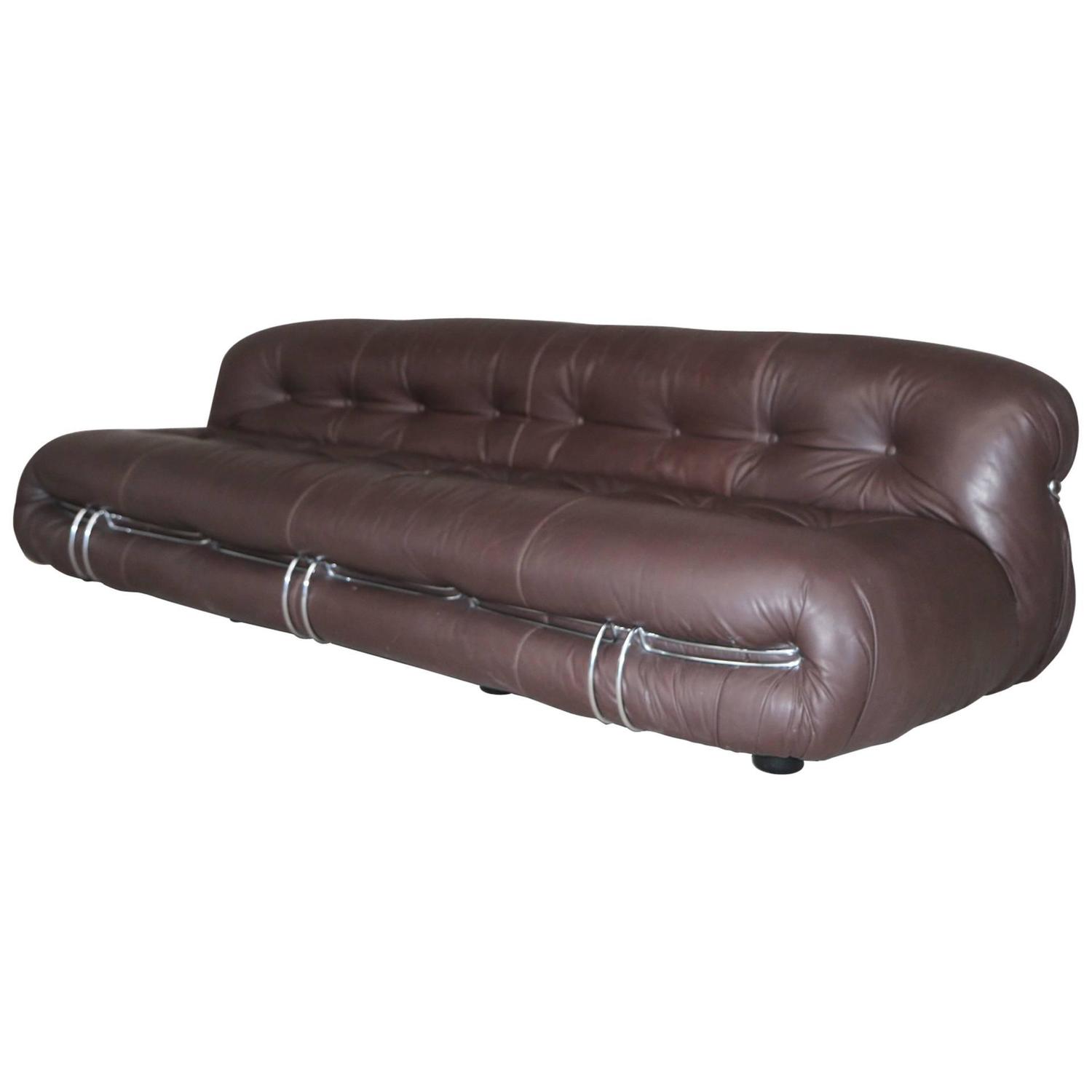 Vintage Dark Brown Leather "Soriana" Sofa by Afra and Tobia Scarpa
