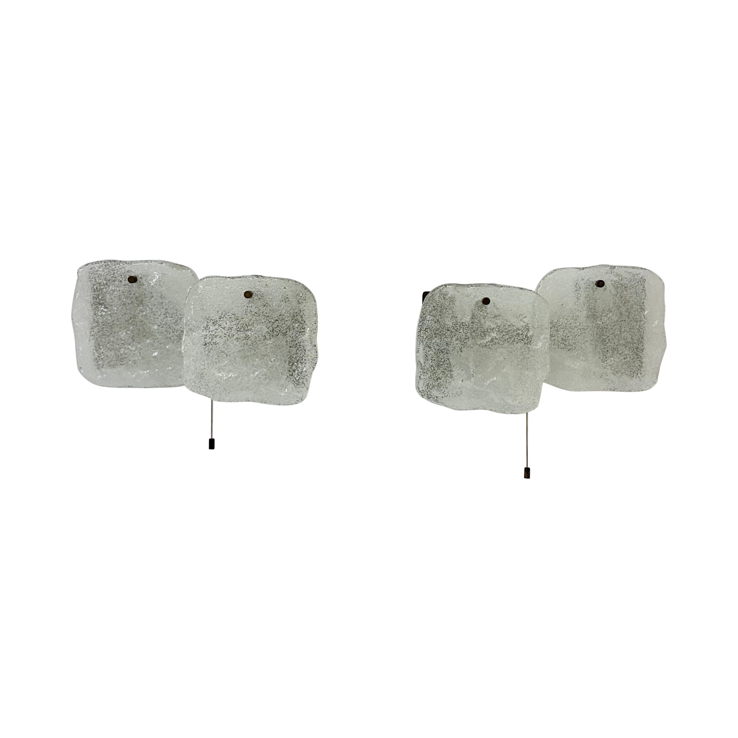 Modernist Frosted Ice Glass Wall Lamp attributed to J. T. Kalmar for Kalmar, 196