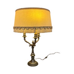 French Louis XVI style 3-arm gilt silver metal living room lamp - France