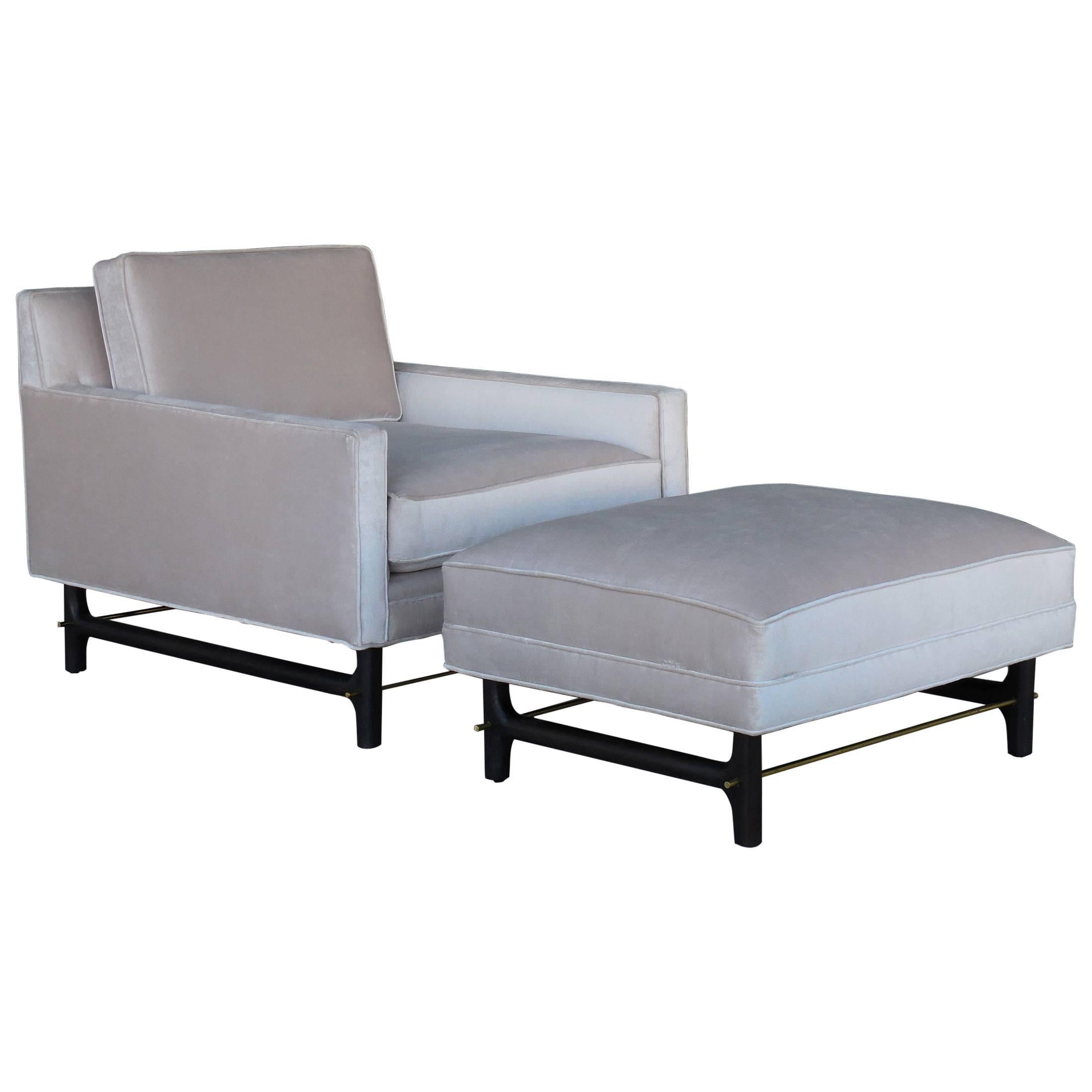 Mid-Century Lounge Chair and Ottoman with Sculptural Bases