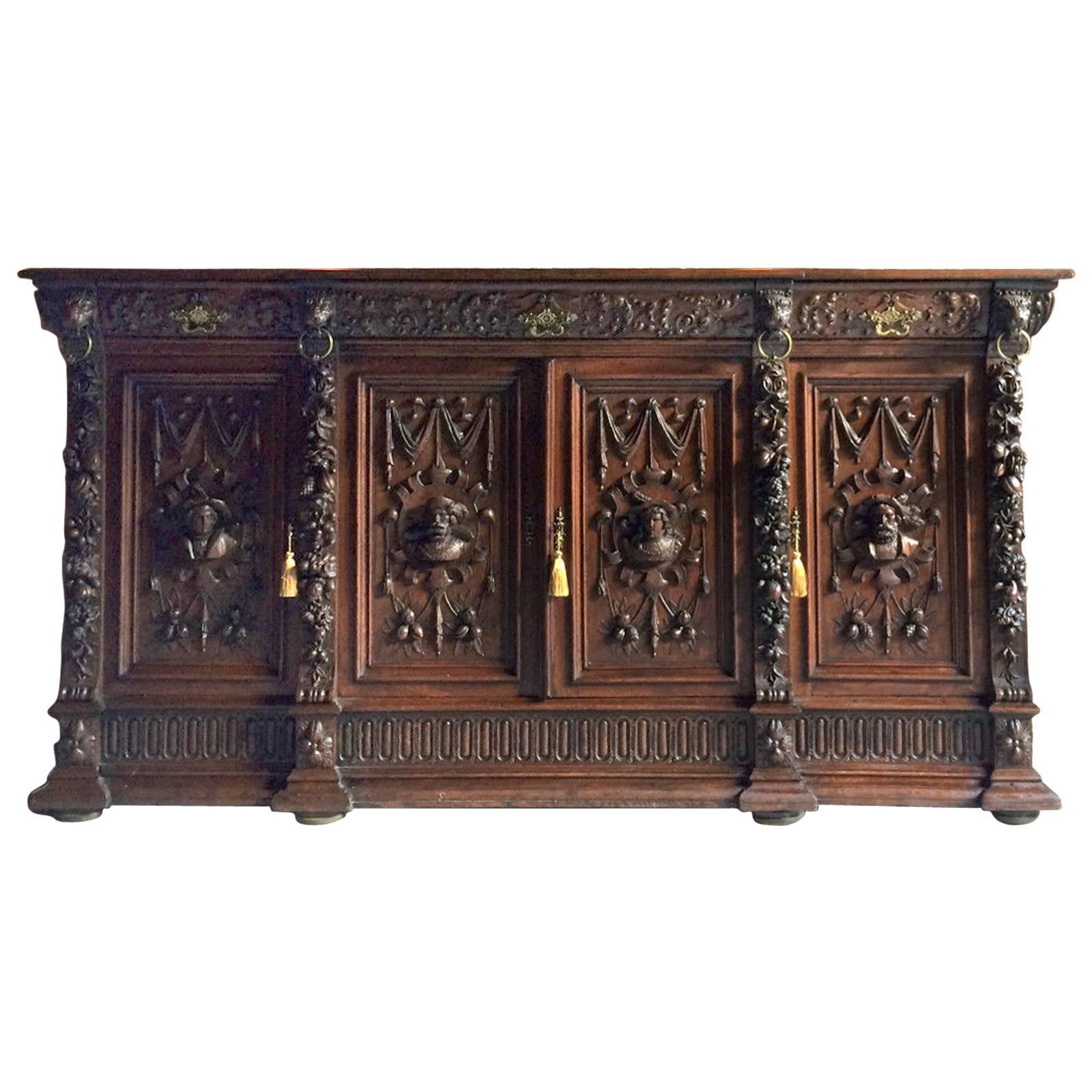 Antique Flemish Gothic Sideboard Credenza Victorian Oak Buffet 19th Century