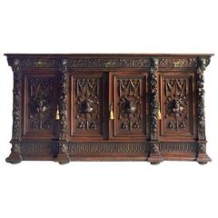 Antique Flemish Gothic Sideboard Credenza Victorian Oak Buffet 19th Century
