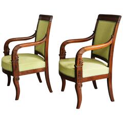 Superb Pair of Early 19thc French Empire Mahogany Fauteuils