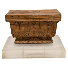 Ancient Wooden Capital On Plexiglass Base