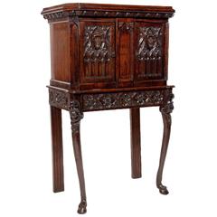 Unusual Oak 19th Century Gothic Cabinet on Stand