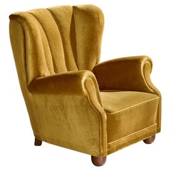Danish Designer, Lounge Chair, Wood, Velvet, Denmark, 1940s