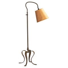 Danish Designer, Floor Lamp, Bronze, Fabric, Denmark, 1920s