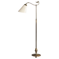 Swedish Designer, Floor Lamp, Brass, Fabric, Sweden, 1930s