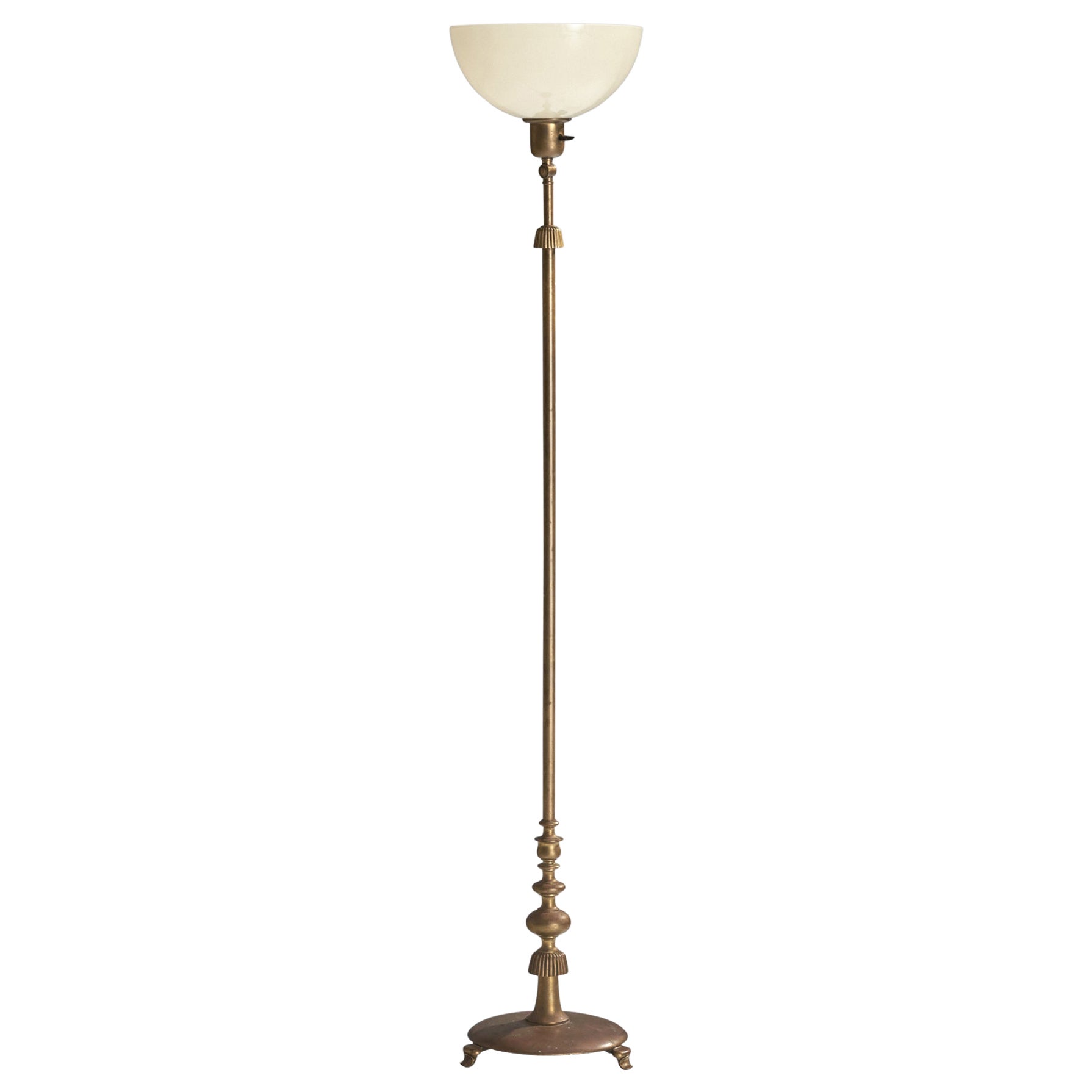 Lampadaire Nordiska Kompaniet, laiton, verre, Suède, années 1930