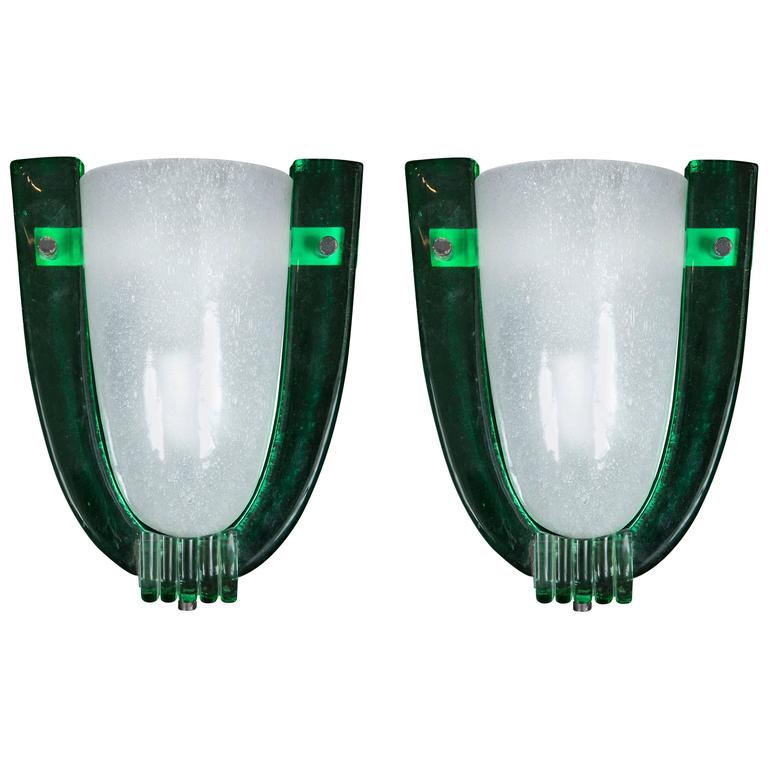 Pair of Large Vintage Art Deco Wall Lights Attributed to Seguso For