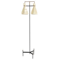 Italian Designer, Floor Lamp, Brass, Metal, Fabric, Italy, 1950s