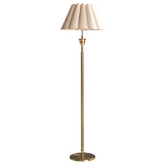 Schwedische Designerin, Stehlampe, Messing, Stoff, Schweden, 1950er Jahre