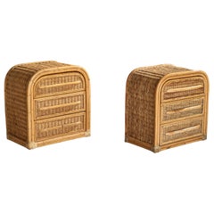 Amerikanische Designerin, Nachttische, Rattan, Bambus, USA, 1980er Jahre