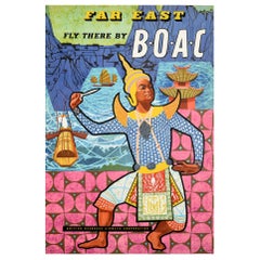Poster di viaggio originale d'epoca per l'Asia L'Estremo Oriente vola lì con la ballerina BOAC Thailandia