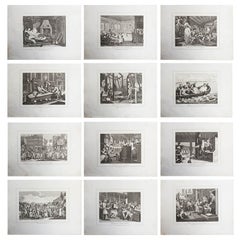 Ensemble de 12 estampes anciennes originales de William Hogarth, « Industry And Idleness »