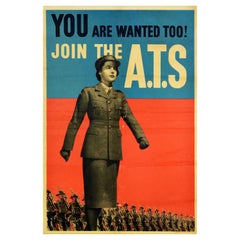 Original Vintage War Poster Join The ATS You Are Wanted Too WWII British Army