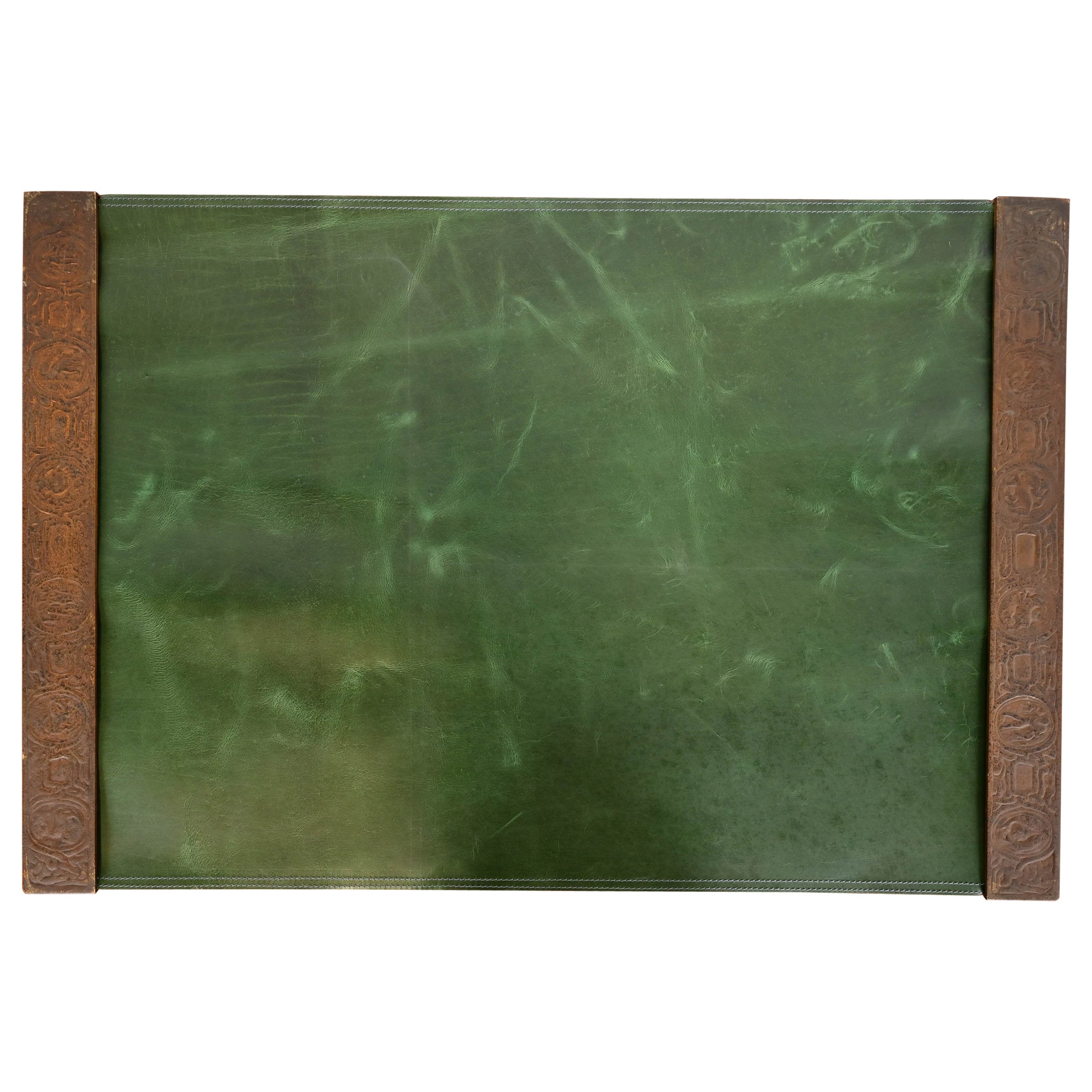 Tiffany Studios New York Zodiac Bronze Blotter Ends With Leather Desk Blotter