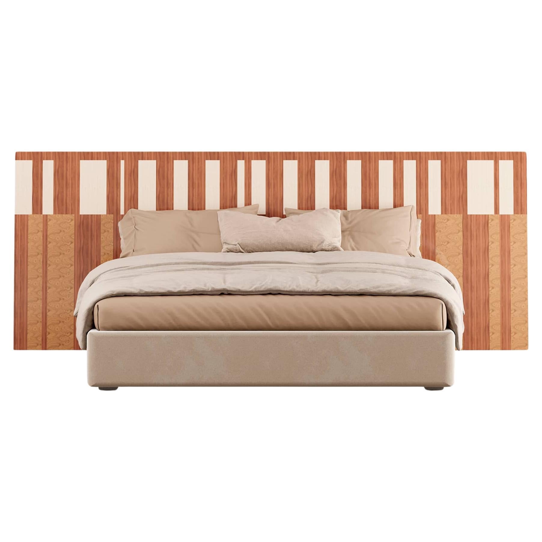 Modernes Queen-Bett-Kopfteil aus der Mitte des Jahrhunderts, Geometrisches modernes Muster, Holzeinlegearbeiten