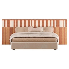 Modernes Queen-Bett-Kopfteil aus der Mitte des Jahrhunderts, Geometrisches modernes Muster, Holzeinlegearbeiten