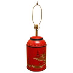 Vintage Chinoiserie Tea Canister Tole Lamp