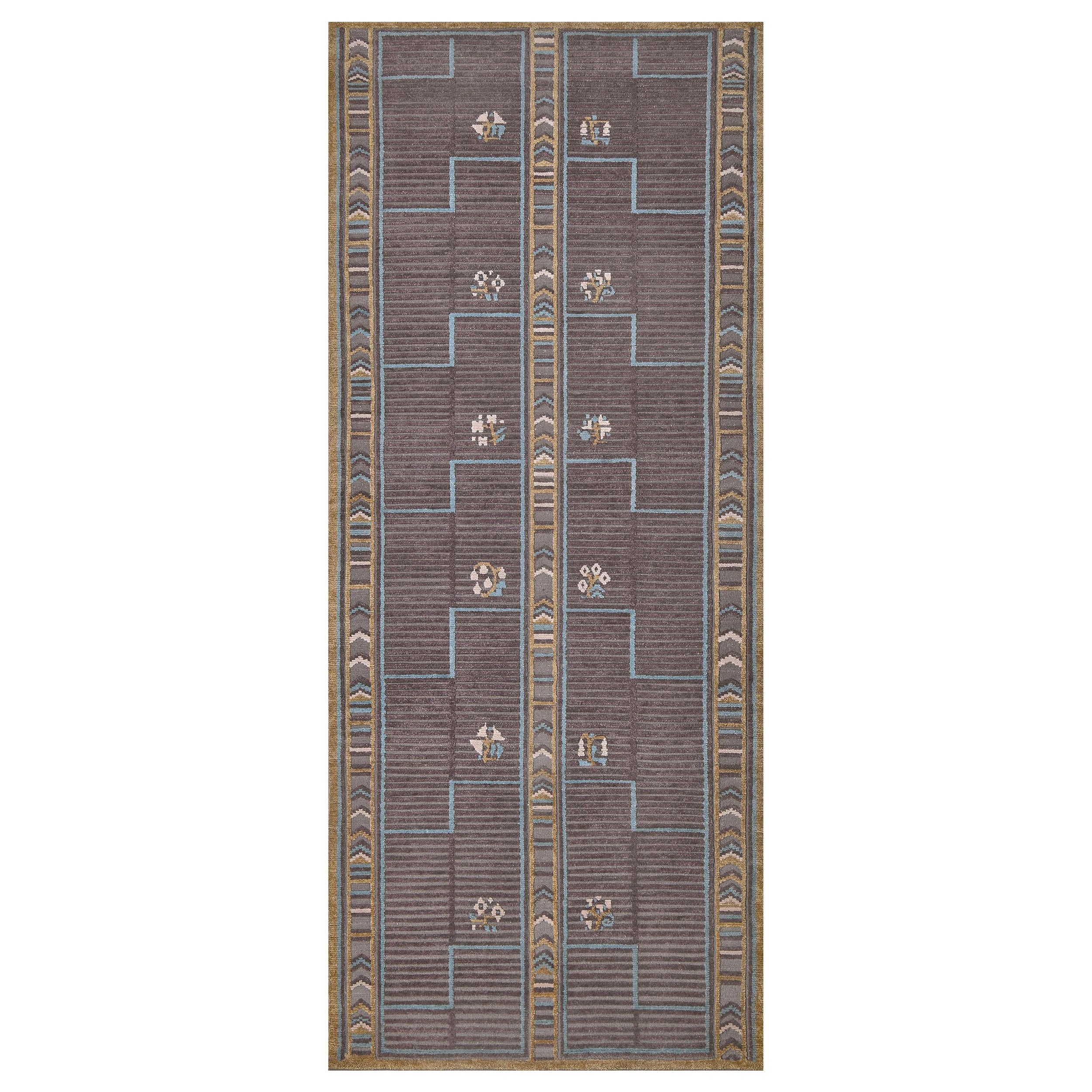 Hand-Woven Wool Brown Floral Swedish-Inspired Flatweave Rug