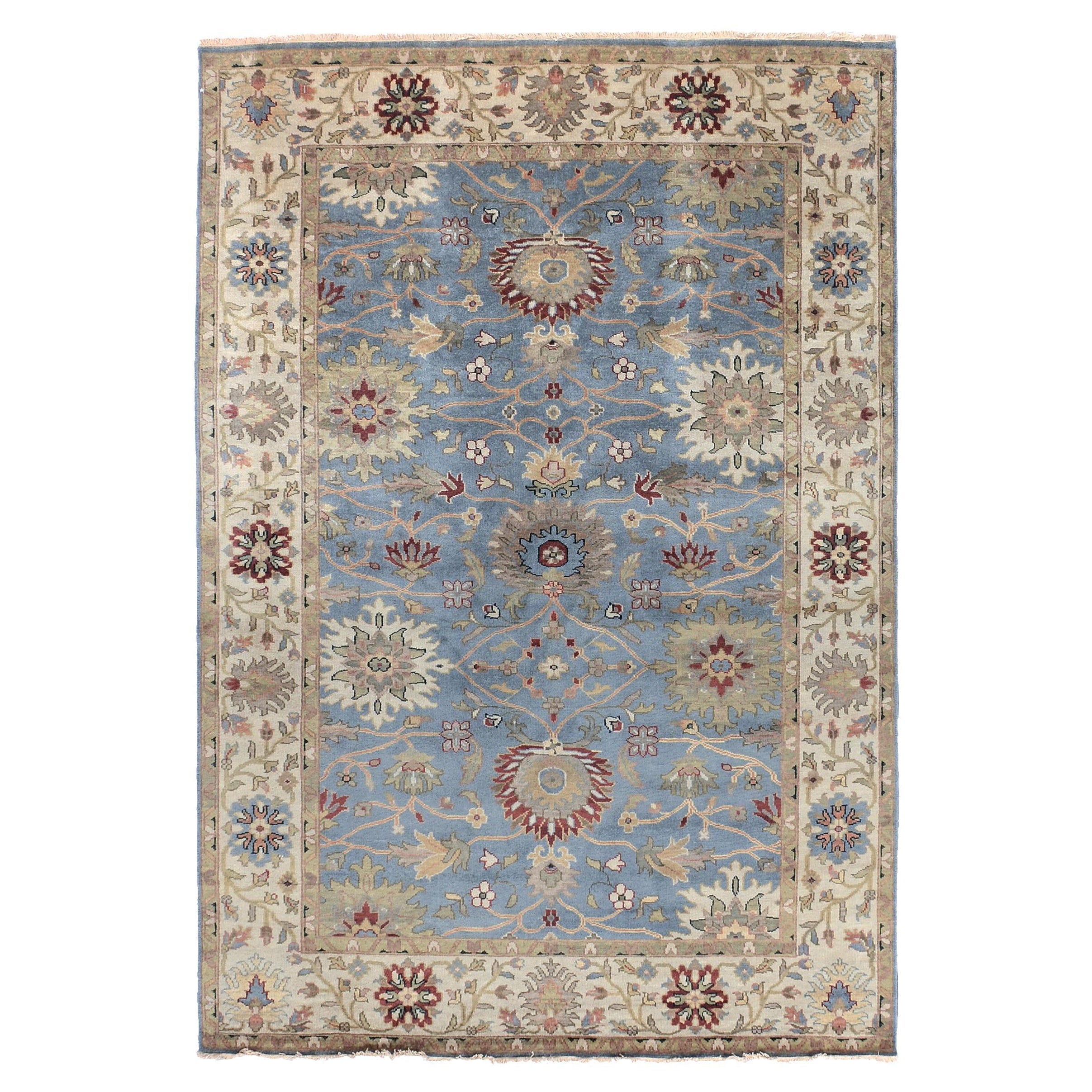 9'x12' Oushak Blues Floral Design Rug For Sale