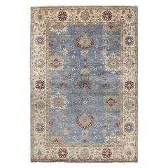 9'x12' Oushak Blues Floral Design Rug