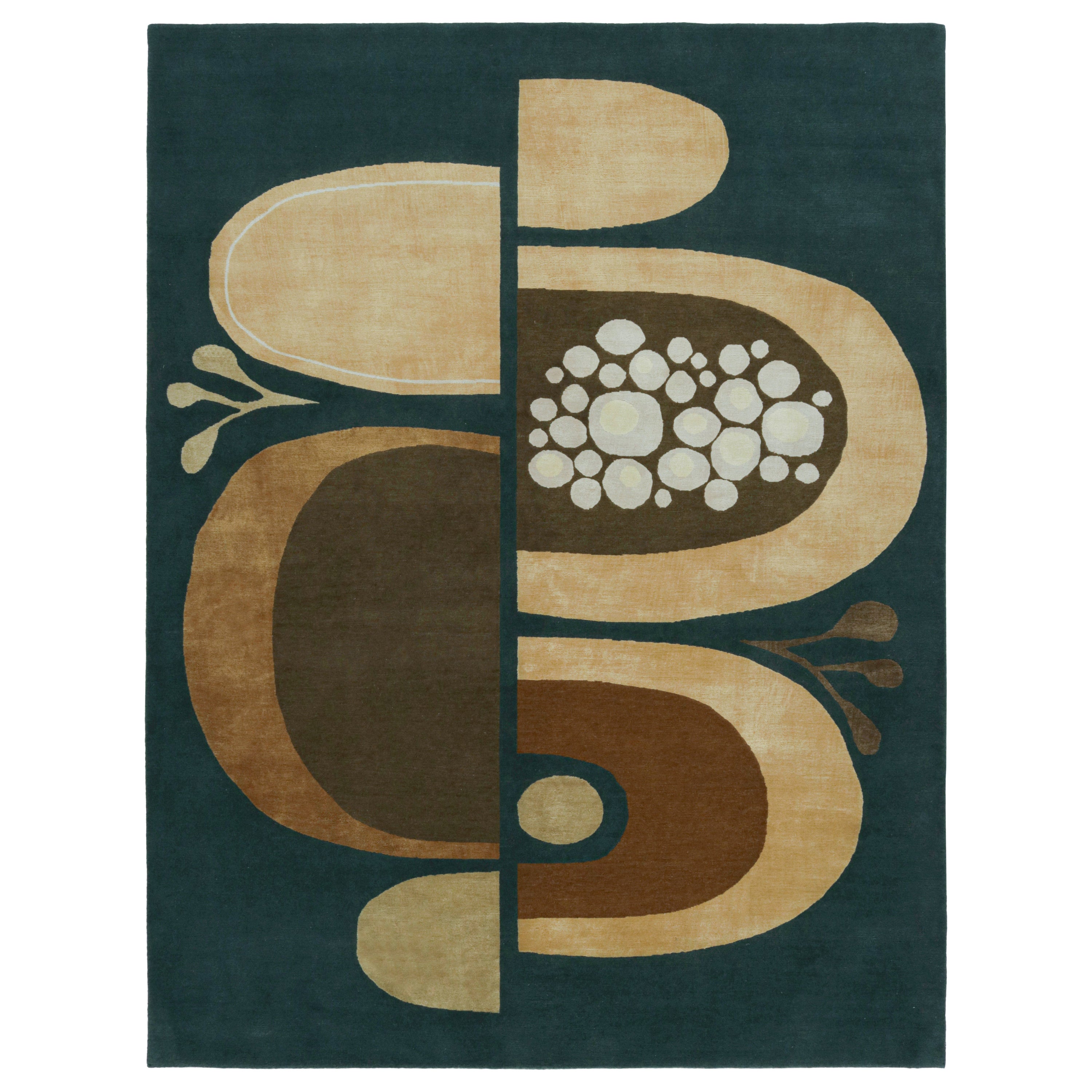 Rug & Kilim x Jenn Ski Blue Mid-Century Modern Style Rug with Geometric Patterns For Sale