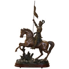 Statua francese patinata del XIX secolo Composizione "Giovanna d'Arco a cavallo"
