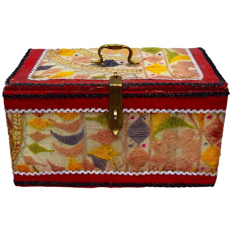 20th Century Embroidered Textile Box from India at 1stDibs