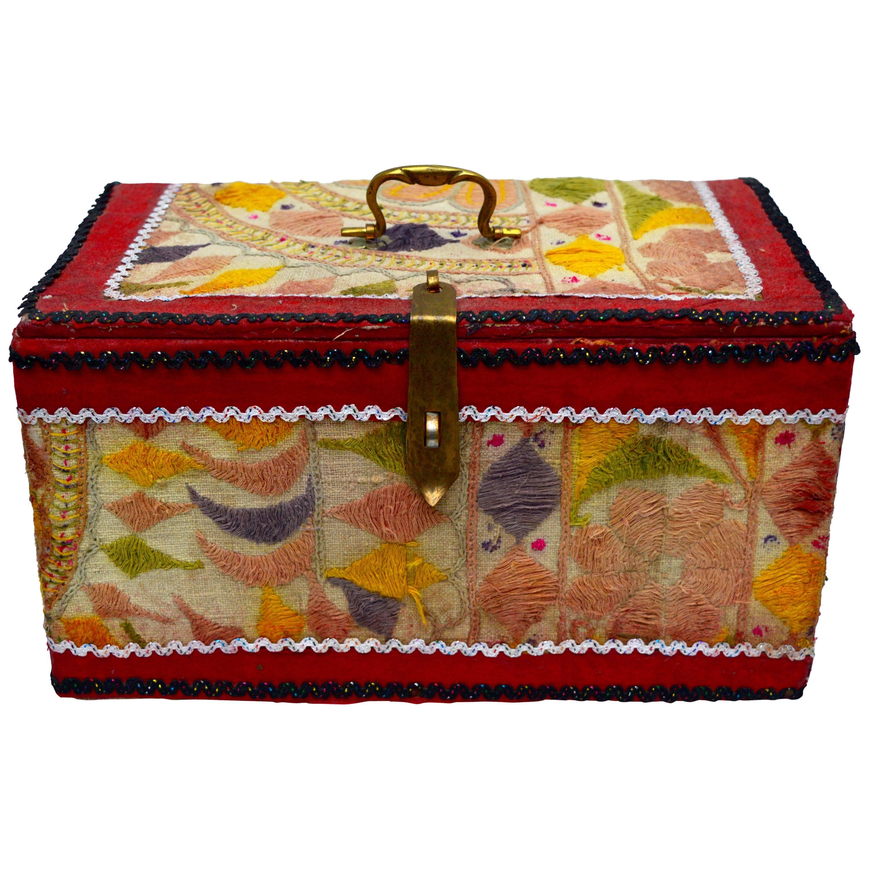 20th Century Embroidered Textile Box from India