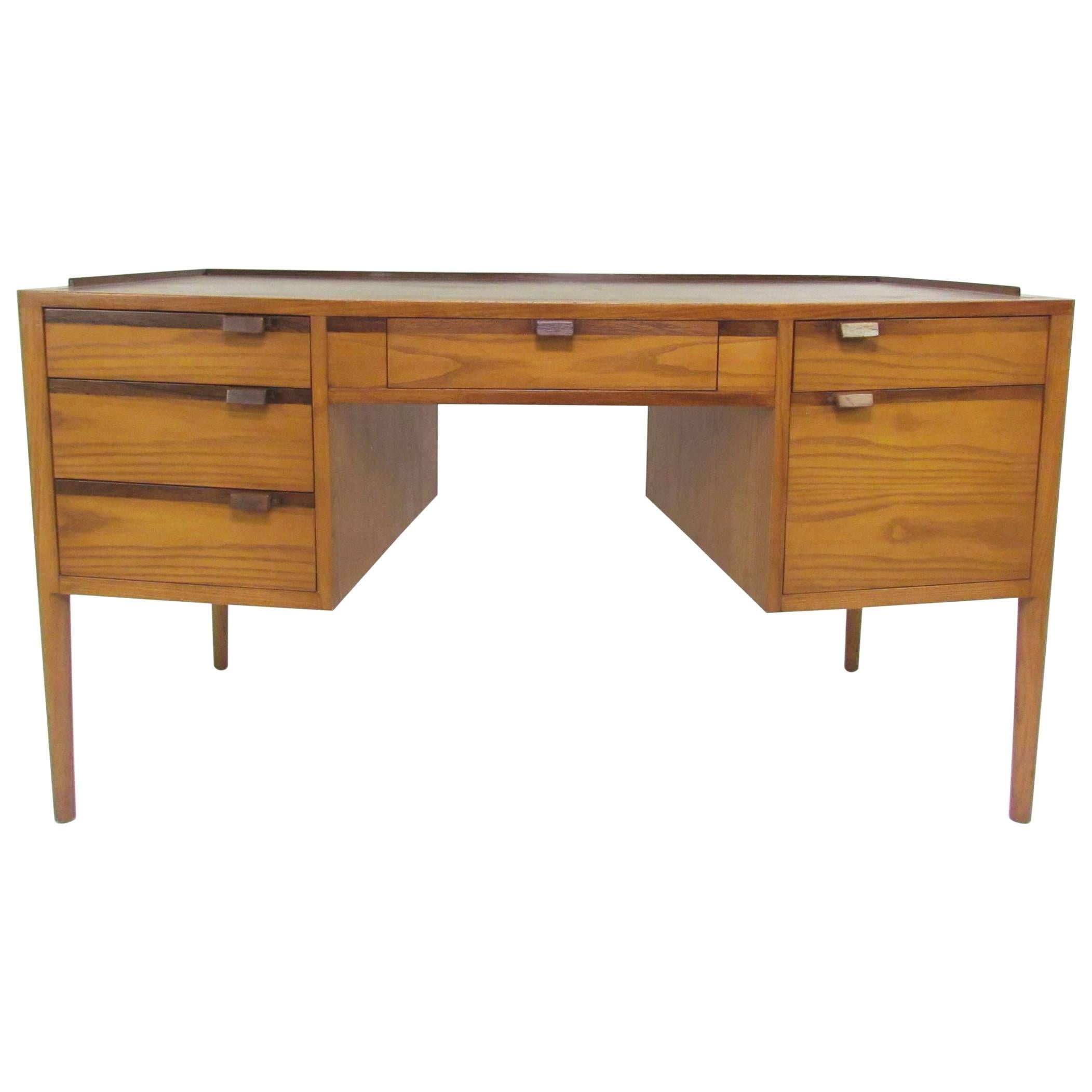Rosewood Desk with Leather Top by Edward Wormley for Dunbar