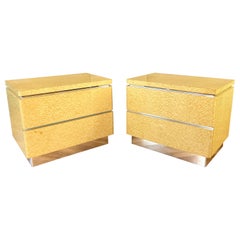 Pair of Postmodern Birdseye Maple and Chrome Two-Drawer Nightstands, c. 1980