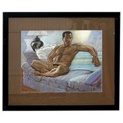 Ritratto originale a pastello su carta di un nudo vintage Boho