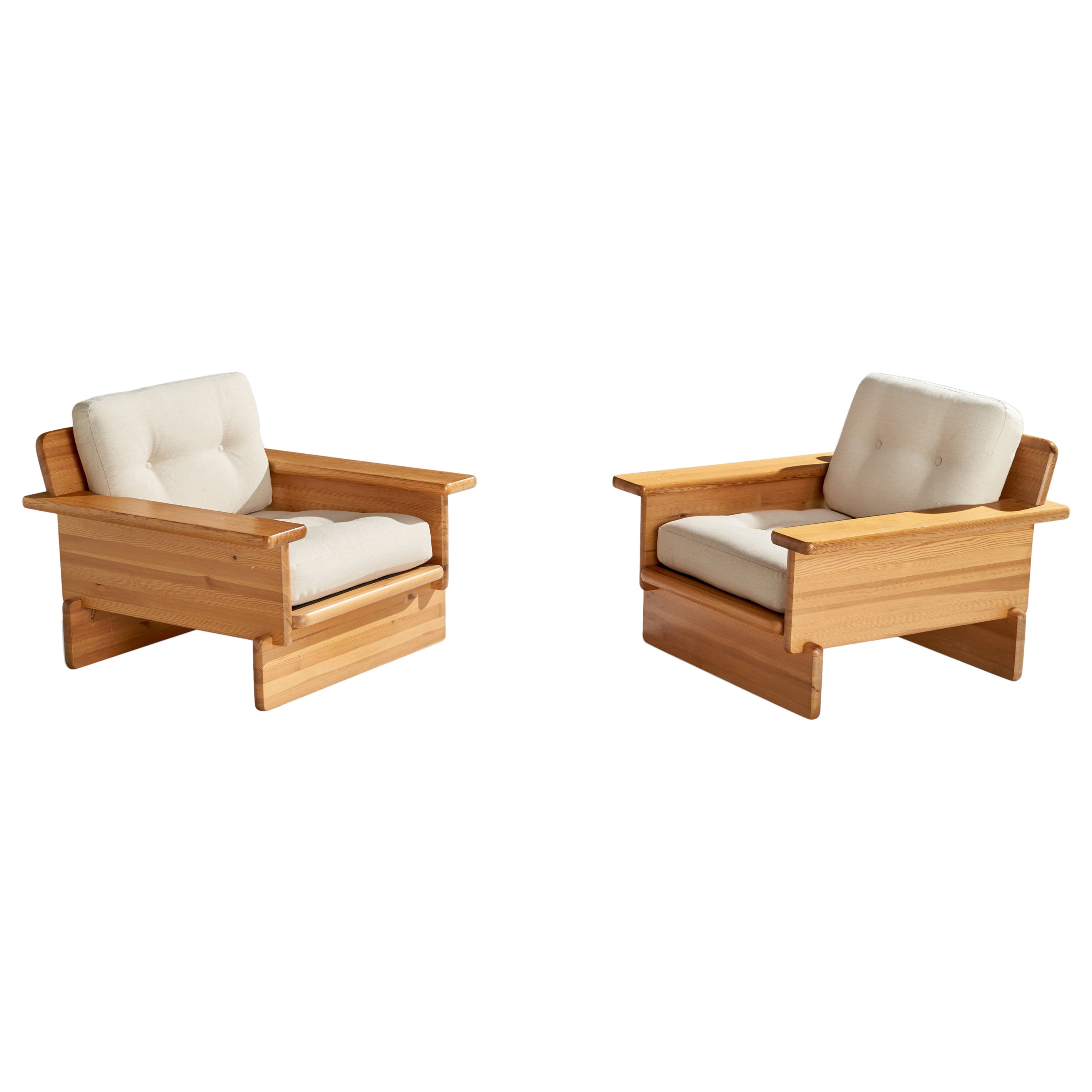 Swedish Designer, Lounge Chairs, Pine, Fabric, Sweden, 1970s