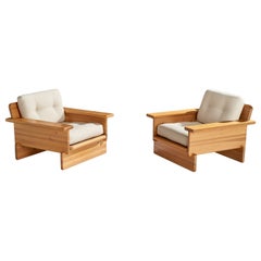 Swedish Designer, Lounge Chairs, Pine, Fabric, Sweden, 1970s