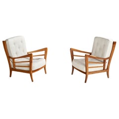 Paulo Buffa Attribution, Lounge Chairs, Walnut, Fabric, Italy, 1940s