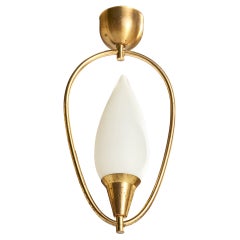 Swedish Designer, Pendant Light, Brass, Glass, Sweden, 1940s