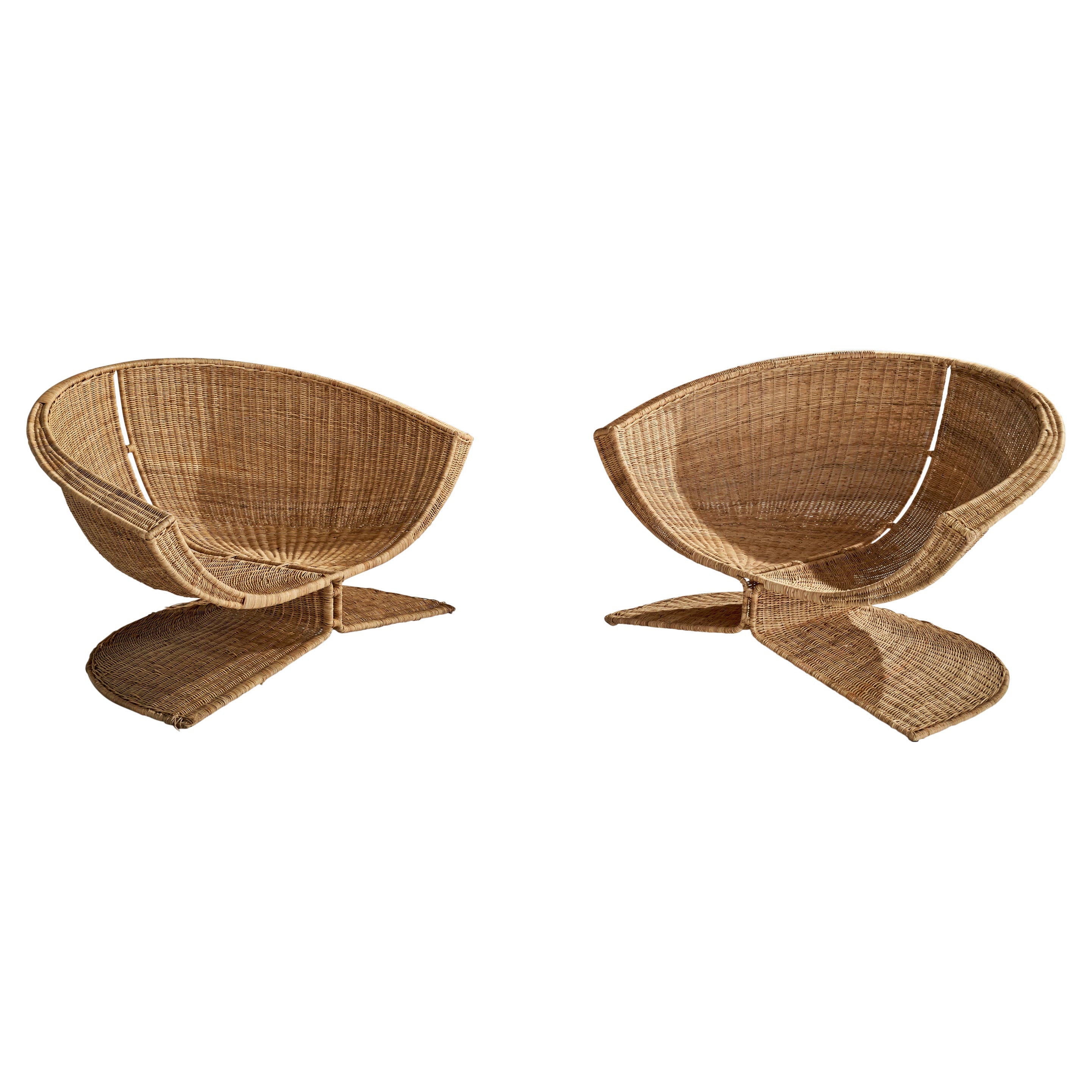 Miller Fong, Lounge Chairs, Wicker, Steel, USA, 1960s