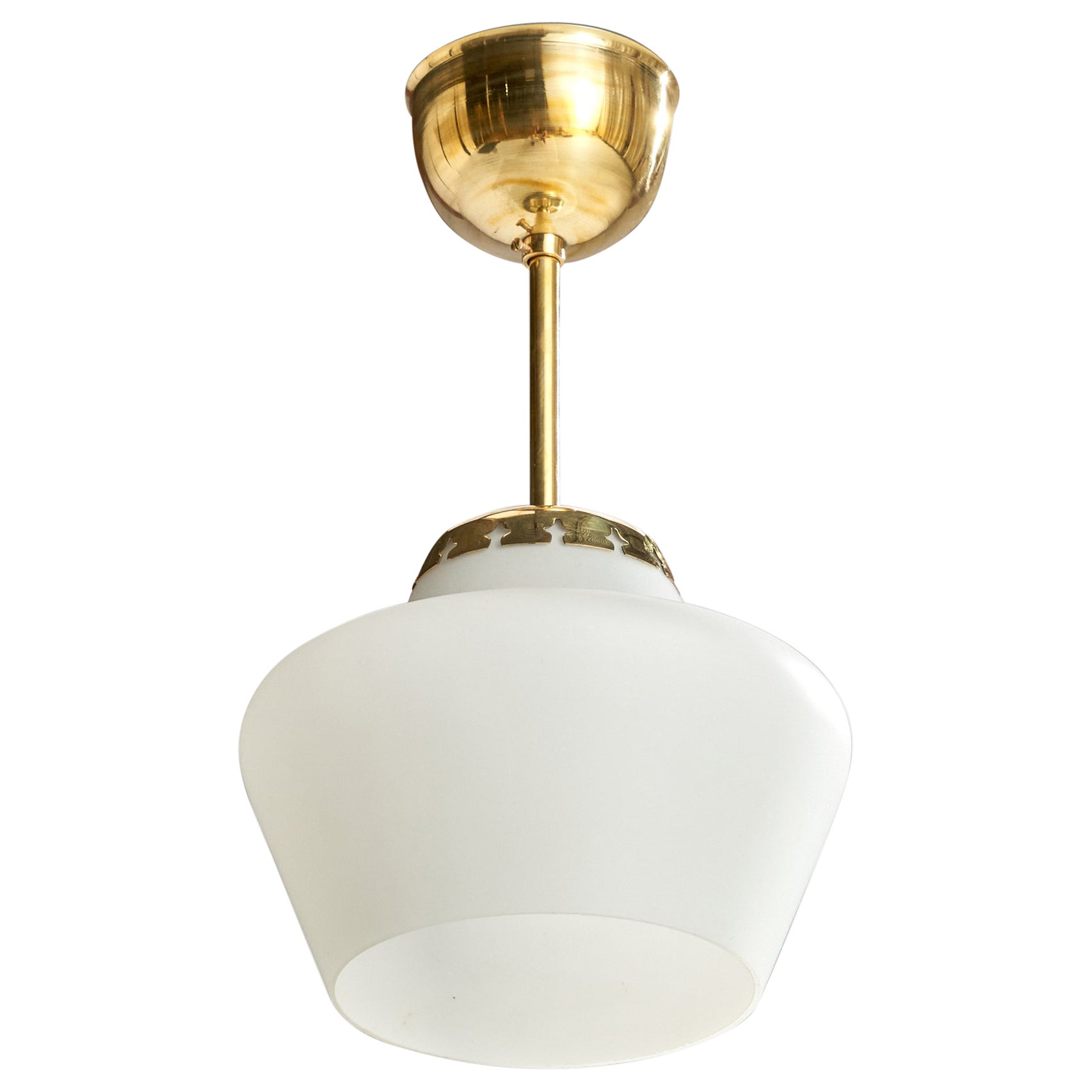Schwedische Designer-Hängelampe, Messing, Glas, Schweden, 1940er Jahre