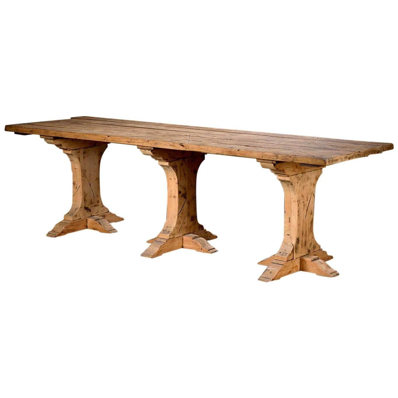 Antique Belgian Oak Plank Table For Sale