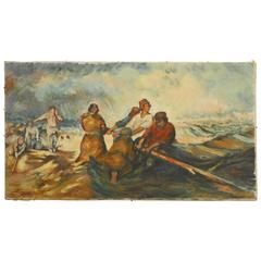 Men at Sea Oil on Canvas Painting 12