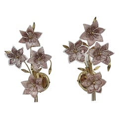 Lot de 2 lampes murales à fleurs de Murano, années 1970