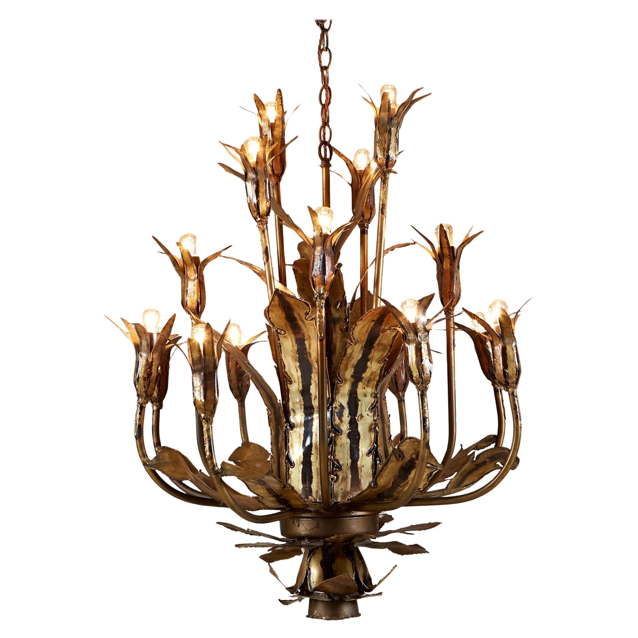 Vintage 1960s Brutalist torch-cut chandelier by Tom Greene for Feldman